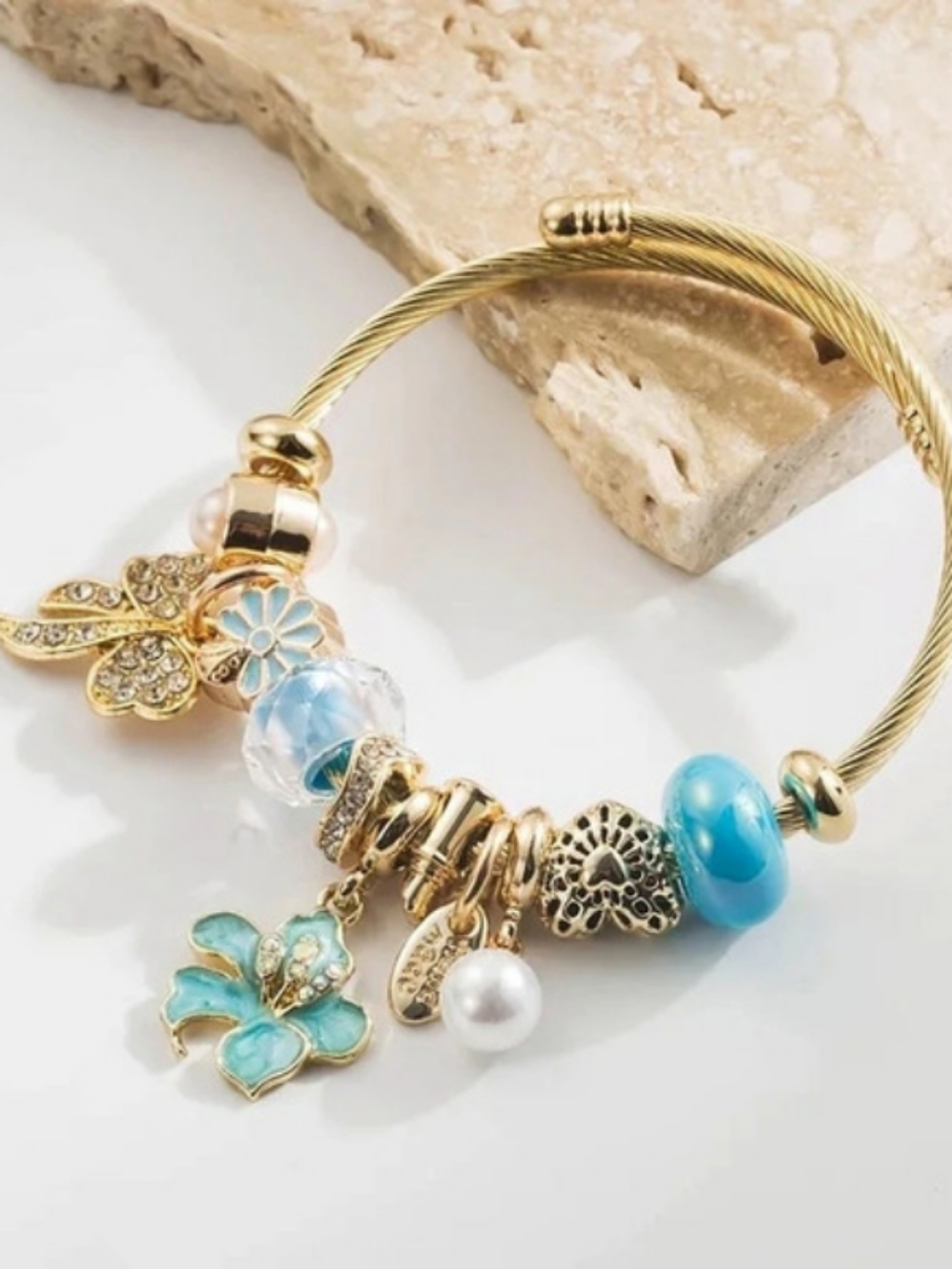 Gold & Blue Charm Bracelet Like New